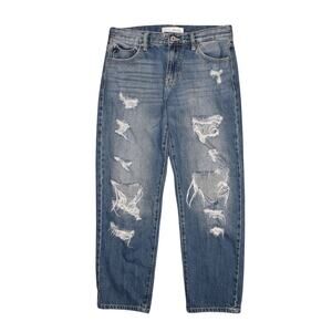 KANCAN $72 Effy‎ Mid Rise Distressed Boyfriend Jean Cropped Size 26